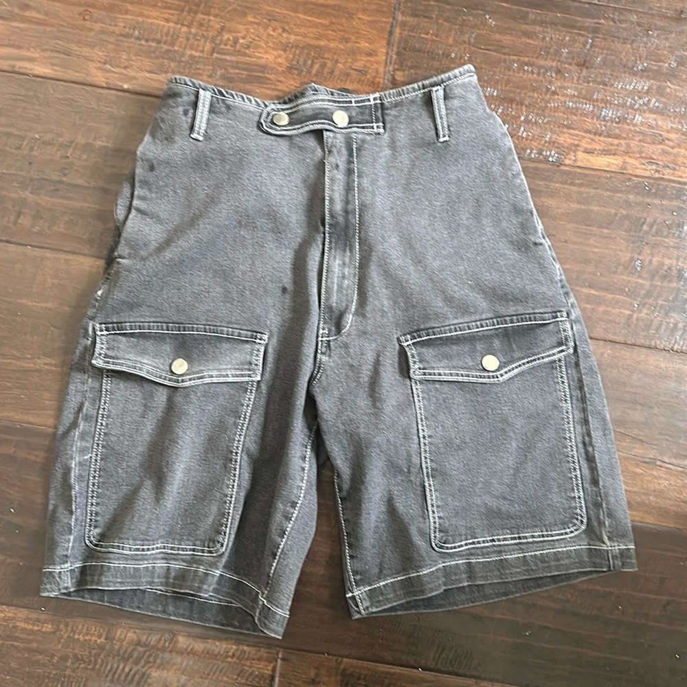 With Jean grey denim long shorts size small